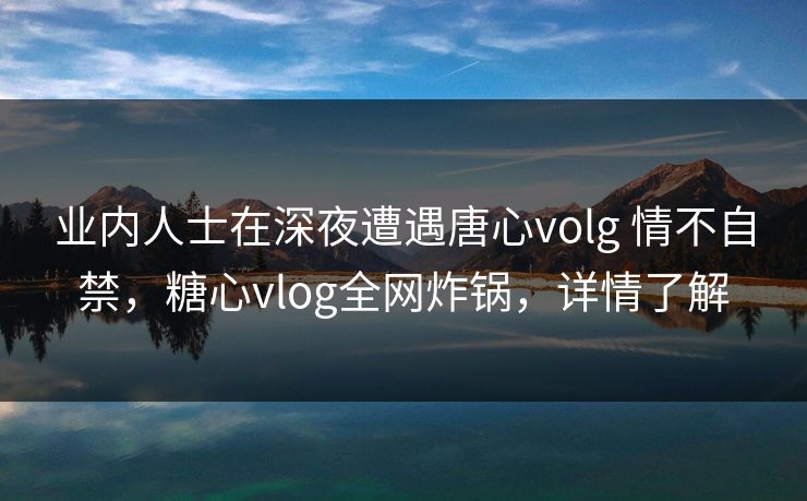业内人士在深夜遭遇唐心volg 情不自禁，糖心vlog全网炸锅，详情了解